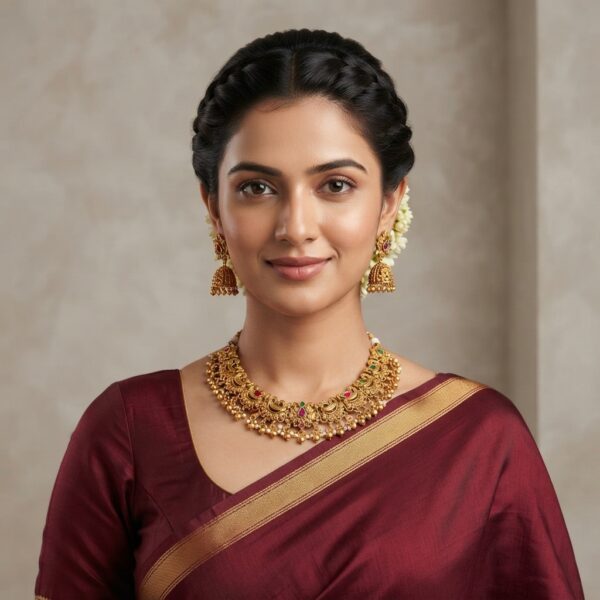 Antique gold-tone temple jewellery necklace set with jhumka earrings – SunShoppers UK