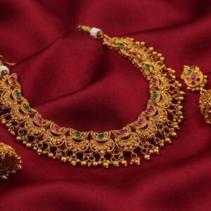 Antique gold-tone temple jewellery necklace set with jhumka earrings – SunShoppers UK