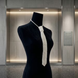 Pearl-effect beaded tie necklace