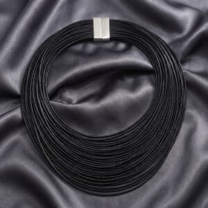 Multi-strand black waxed cord necklace with magnetic clasp – SunShoppers UK