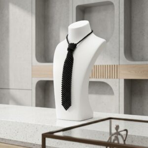 Black beaded tie necklace