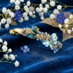 Blue enamel butterfly barrette hair clip