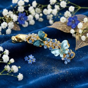 Blue enamel butterfly barrette hair clip