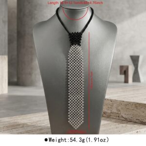 Black and silver beaded tie necklace