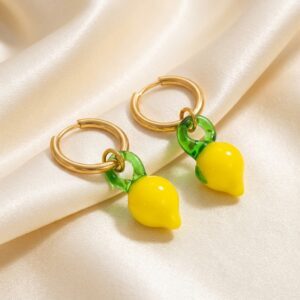 Yellow lemon charm gold hoop earrings
