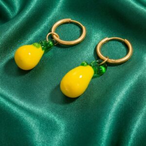 Yellow pear charm gold hoop earrings