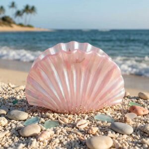 Pink shimmer seashell hair claw clip on beach pebbles – SunShoppers UK