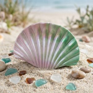Pink and green ombré seashell hair claw clip on beach sand – SunShoppers UK