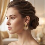 Gold-tone ear jacket earrings with cubic zirconia flower studs and fringe drops