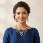 Indian bridal necklace set with teardrop cascade and chandelier earrings