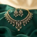 Indian bridal necklace set with teardrop cascade and chandelier earrings