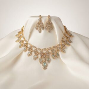 Indian bridal necklace set with teardrop cascade and chandelier earrings