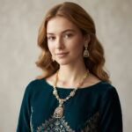 American diamond-style necklace set with layered pendant and drop earrings