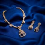 American diamond-style necklace set with layered pendant and drop earrings