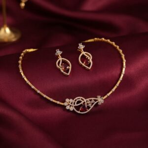dainty gold-tone choker necklace set with leaf drop earrings