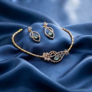 dainty gold-tone choker necklace set with leaf drop earrings