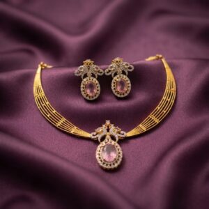 oval pendant necklace set with AD-style halo and matching drop earrings