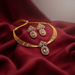 oval pendant necklace set with AD-style halo and matching drop earrings