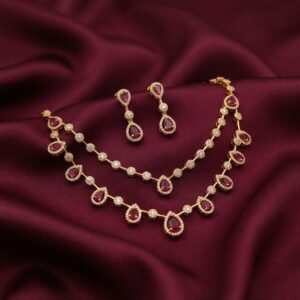 double layer teardrop necklace set with matching drop earrings