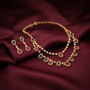 double layer teardrop necklace set with matching drop earrings
