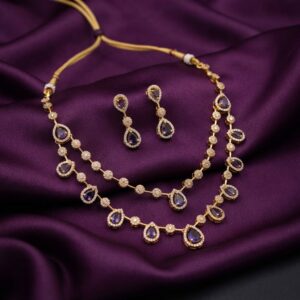 double layer teardrop necklace set with matching drop earrings