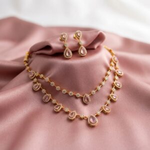 double layer teardrop necklace set with matching drop earrings