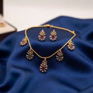 leaf charm necklace set with matching stud earrings