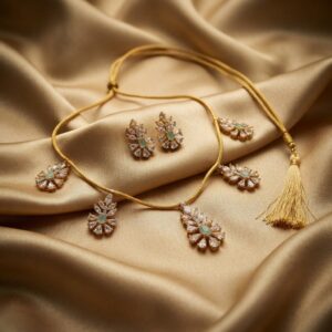 leaf charm necklace set with matching stud earrings