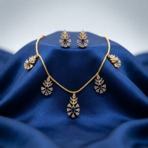 leaf charm necklace set with matching stud earrings