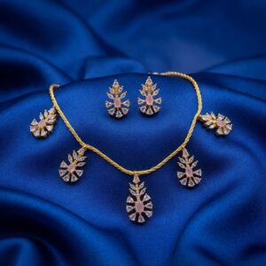 leaf charm necklace set with matching stud earrings