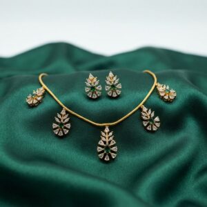 leaf charm necklace set with matching stud earrings