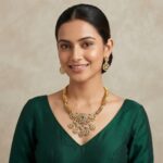 Clear gold-tone medallion necklace set with floral disc drops and matching drop earrings