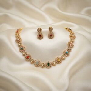 starburst short necklace set with kundan-style triangles and matching earrings