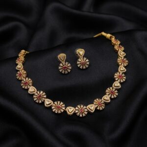 starburst short necklace set with kundan-style triangles and matching earrings