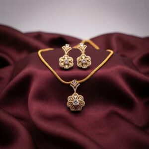 flower pendant necklace set with matching floral drop earrings