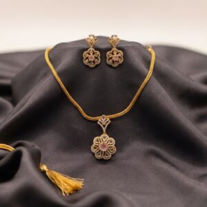 flower pendant necklace set with matching floral drop earrings