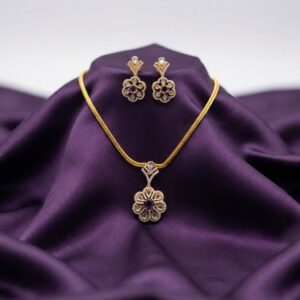 flower pendant necklace set with matching floral drop earrings