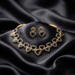 heart necklace set with American diamond-style outlines and matching heart drop earrings