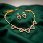 heart choker necklace set with American diamond-style halos and matching heart drop earrings
