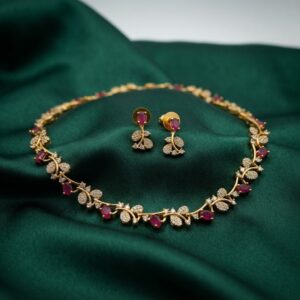 vine leaf necklace set with AD-style leaves and matching drop earrings