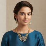 elephant necklace set with pearl-style drops and matching chandelier earrings