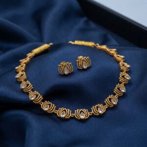 lotus necklace set with teardrop stone-style centres and matching stud earrings