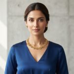 lotus necklace set with teardrop stone-style centres and matching stud earrings
