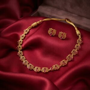 lotus necklace set with teardrop stone-style centres and matching stud earrings