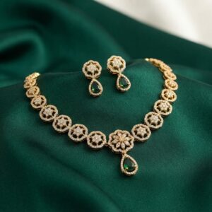 floral collar necklace set with teardrop pendant and matching drop earrings