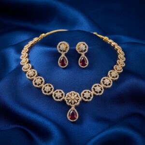floral collar necklace set with teardrop pendant and matching drop earrings