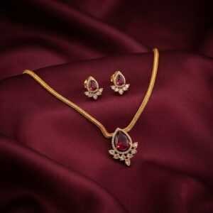 teardrop pendant necklace set with American diamond-style halo and matching stud earrings