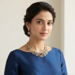 Gold-tone bridal cubic zirconia necklace set with floral clusters, coloured accent stones and matching drop earrings