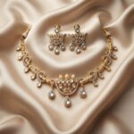 party wear necklace set with teardrop drops and matching chandelier earrings