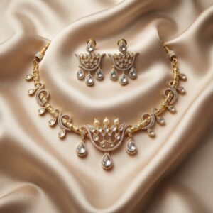 party wear necklace set with teardrop drops and matching chandelier earrings